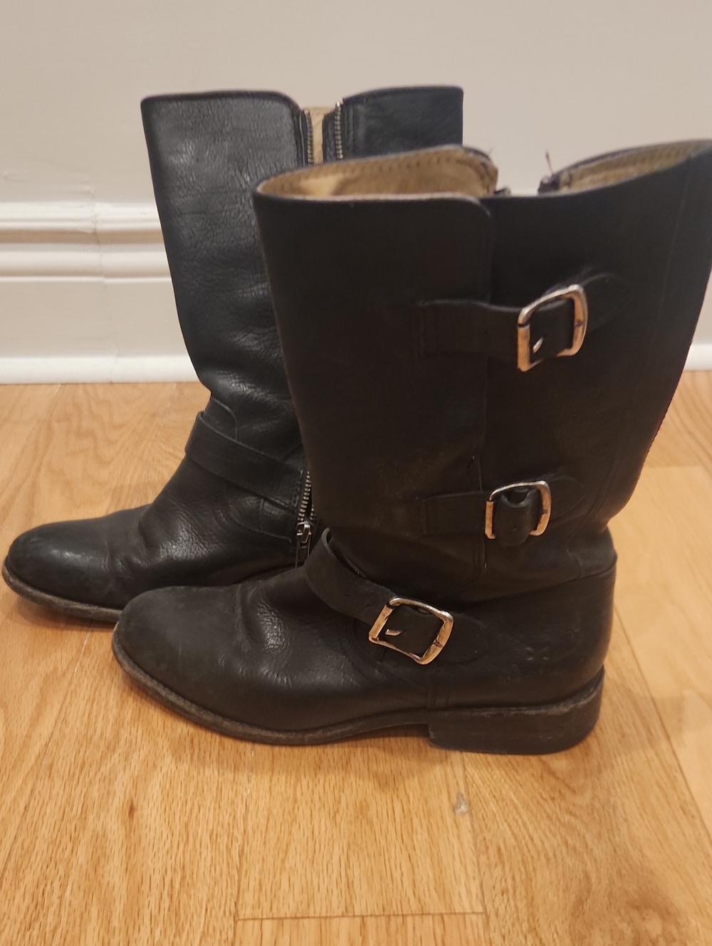 Frye Jayden Black Leather Mid-Calf 3 Buckle Boots Size 7.5 B